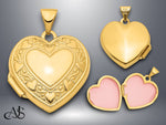 Load image into Gallery viewer, 14K Yellow Gold Heart Border 19mm Heart Locket | Build Your Locket Necklace with Engraving, Photo insertions, and Chain Options