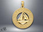 Load image into Gallery viewer, 14K Yellow Gold NEWPORT RHODE ISLAND w/ Sailboat Charm with Necklace Chain Options