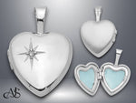 Load image into Gallery viewer, Sterling Silver Rhodium-plated Polished Diamond Star 12mm Heart Locket | Build Your Locket Necklace with Engraving, Photo insertions, and Chain Options