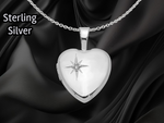 Load image into Gallery viewer, Sterling Silver Rhodium-plated Polished Diamond Star 12mm Heart Locket | Build Your Locket Necklace with Engraving, Photo insertions, and Chain Options
