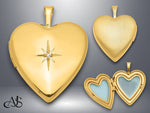 Load image into Gallery viewer, Sterling Silver Gold-plated Diamond Star 20mm Heart Locket | Build Your Locket Necklace with Engraving, Photo insertions, and Chain Options