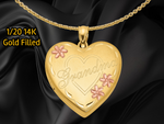 Load image into Gallery viewer, 14K Yellow Gold Filled Grandma 23mm Enameled Family Heart Locket | Build Your Locket Necklace with Engraving, Photo insertions, and Chain Options