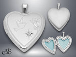 Load image into Gallery viewer, Sterling Silver Rhodium-plated Diamond D/C Dove & Flower Heart Locket | Build Your Locket Necklace with Engraving, Photo insertions, and Chain Options