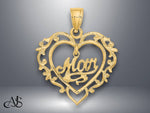 Load image into Gallery viewer, 14K Yellow Gold Polished MOM Dangle in Fancy Heart Pendant with Necklace Chain Options