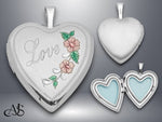 Load image into Gallery viewer, Sterling Silver Rhodium-plated 20mm D/C & Enameled Love Heart Locket | Build Your Locket Necklace with Engraving, Photo insertions, and Chain Options