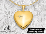 Load image into Gallery viewer, Sterling Silver Polished Diamond Star 16mm Heart Locket | Build Your Locket Necklace with Engraving, Photo insertions, and Chain Options