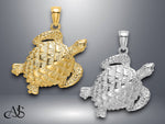 Load image into Gallery viewer, 14K Yellow White Gold Polished Textured Sea Turtle Charm with Necklace Chain Options