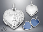 Load image into Gallery viewer, Sterling Silver Mom 15mm Heart Locket | Build Your Locket Necklace with Engraving, Photo insertions, and Chain Options