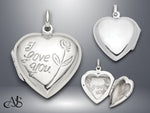 Load image into Gallery viewer, Sterling Silver I Love You Rose Heart Locket | Build Your Locket Necklace with Engraving, Photo insertions, and Chain Options