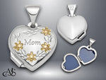 Load image into Gallery viewer, Sterling Silver Floral Mom Heart Locket | Build Your Locket Necklace with Engraving, Photo insertions, and Chain Options