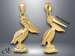 Load image into Gallery viewer, 14K Yellow Gold 3-D Large Standing Pelican with Moveable Mouth Charm with Necklace Chain Options