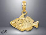 Load image into Gallery viewer, 14K Yellow Gold 2-D Engraved Striped Fish Charm with Necklace Chain Options