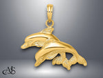 Load image into Gallery viewer, 14K Yellow Gold 2-D Polished Engraved Double Dolphins Charm with Necklace Chain Options