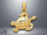 Load image into Gallery viewer, 14K Yellow Gold Textured Sea Turtle Charm with Necklace Chain Options