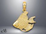 Load image into Gallery viewer, 14K Yellow Gold Textured Fish Charm with Necklace Chain Options