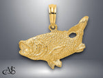 Load image into Gallery viewer, 14K Yellow Gold 2-D Bass Fish Tail Up Charm with Necklace Chain Options