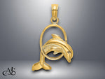 Load image into Gallery viewer, 14K Yellow Gold Polished Dolphin Jumping Through Hoop Charm with Necklace Chain Options