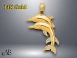 Load image into Gallery viewer, 14K Yellow Gold 2-D Two Jumping Dolphins Charm with Necklace Chain Options
