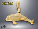 Load image into Gallery viewer, 14K Yellow Gold 2-D Textured Orca Whale Charm with Necklace Chain Options