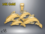 Load image into Gallery viewer, 14K Yellow Gold Polished Four Dolphins Swimming Charm with Necklace Chain Options