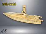 Load image into Gallery viewer, 14K Yellow Gold 2-D Textured SPEED BOAT Charm with Necklace Chain Options
