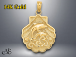 Load image into Gallery viewer, 14K Yellow Gold Reversible Dolphins and Waves in Shell Charm with Necklace Chain Options