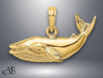 Load image into Gallery viewer, 14K Yellow Gold 2-D Humpback Whale Charm with Necklace Chain Options