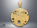 Load image into Gallery viewer, 14K Yellow Gold Polished and Textured Large Sand Dollar Charm with Necklace Chain Options