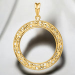 Load image into Gallery viewer, 14K Gold Coin Bezel Mounting with Carved Floral Filigree Design