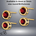 Load image into Gallery viewer, 14K Gold Birthstone Stud Earrings: Natural Gemstone Bezel Set