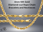 Load image into Gallery viewer, 4mm Width 10K Gold Diamond-cut Lightweight Rope Chain Necklace