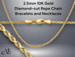 Load image into Gallery viewer, 2.5mm Width 10K Gold Diamond-cut Lightweight Rope Chain Necklace