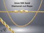 Load image into Gallery viewer, 2mm Width 10K Gold Diamond-cut Lightweight Rope Chain Necklace
