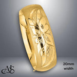 Load image into Gallery viewer, 14K Gold Hand Engraved Bangle Bracelet: Diamond-Cut Floral Design