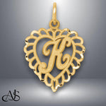 Load image into Gallery viewer, Solid 14K and 10K Gold Heart Shape Filigree Border Letters Pendant Charms