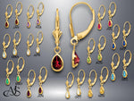 Load image into Gallery viewer, 14K Gold Birthstone Earrings: Pear Shape Dangle Leverback