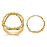 Load image into Gallery viewer, 14K Gold Coin Ring with Rope Border and Heart Side Accents