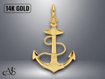 Load image into Gallery viewer, 14K Yellow Gold 3-D Textured Anchor Rope and Shackle Bail Charm with Necklace Chain Options