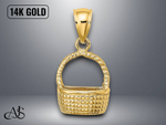 Load image into Gallery viewer, 14K Yellow Gold 2-D Flat Back Basket Charm with Necklace Chain Options