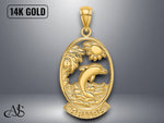 Load image into Gallery viewer, 14K Yellow Gold ARUBA Dolphin Sunset In Frame Charm with Necklace Chain Options