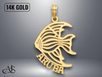 Load image into Gallery viewer, 14K Yellow Gold Polished Cut-Out ARUBA Under Angelfish Charm with Necklace Chain Options