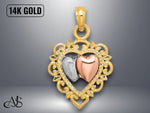 Load image into Gallery viewer, 14K Yellow and Rose Gold Textured Hearts Charm with Necklace Chain Options