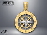Load image into Gallery viewer, 14K Yellow Gold Nautical Compass White Gold Needle Charm with Necklace Chain Options