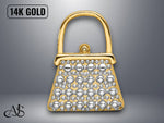 Load image into Gallery viewer, 14K Yellow Gold Textured and Polished Purse Charm with Necklace Chain Options