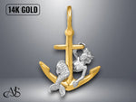 Load image into Gallery viewer, 14K Two-tone Gold 3-D Anchor and Mermaid Charm with Necklace Chain Options