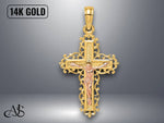 Load image into Gallery viewer, 14K Two-Tone Gold Crucifix Lace Trim Charm with Necklace Chain Options