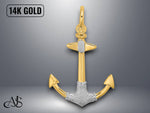 Load image into Gallery viewer, 14K Yellow Gold 3-D Textured Anchor Shackle Bail Charm with Necklace Chain Options