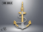 Load image into Gallery viewer, 14K Two-Tone Gold 3-D Textured Anchor Rope Shackle Bail Charm with Necklace Chain Options