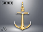 Load image into Gallery viewer, 14K Yellow Gold 3-D Anchor Long T Bar and Shackle Bail Charm with Necklace Chain Options