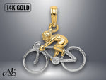 Load image into Gallery viewer, 14K Two-tone Gold 3-D Bicycle With Rider Charm with Necklace Chain Options